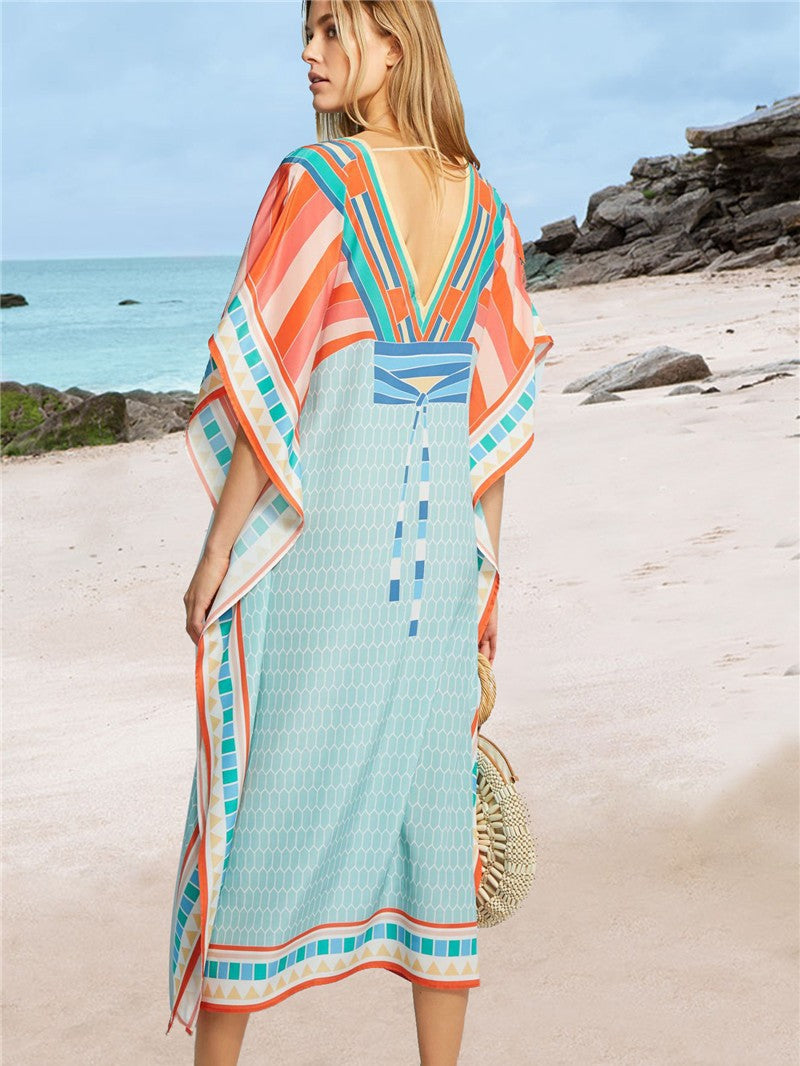 Dame elegant kaftan med geometrisk design og brede ærmer Stilla