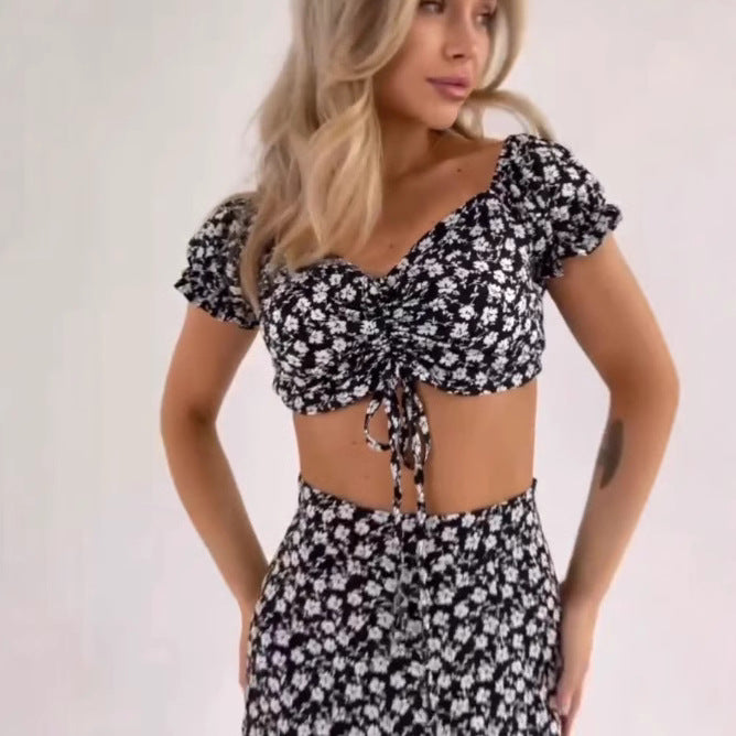 Dame Crop-Top med rynk og åben skulderparti Stilla