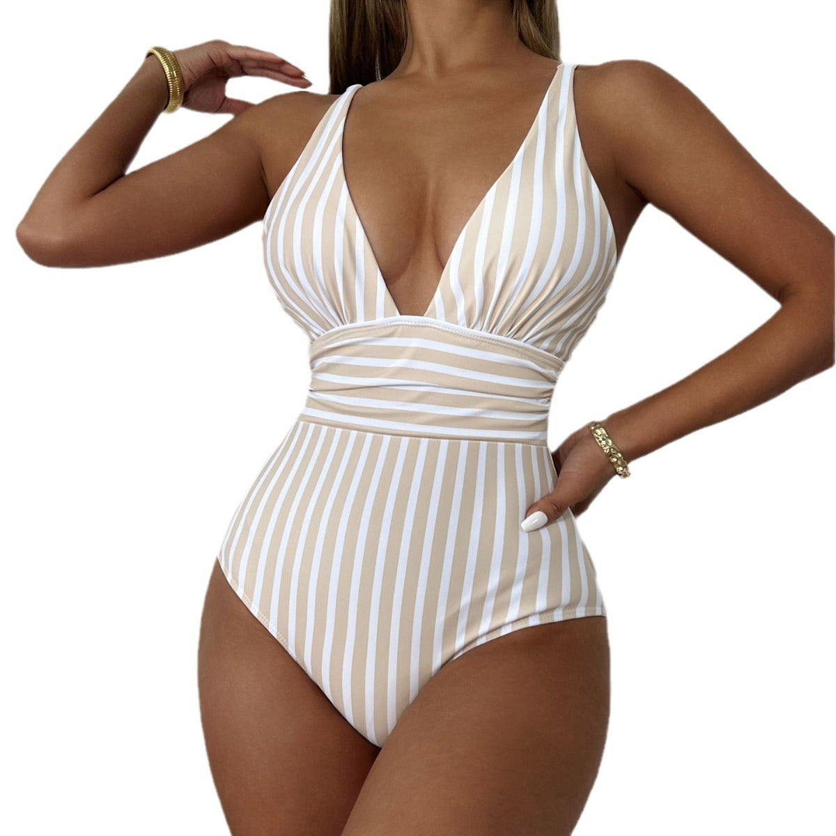 Dame Deep V-udskæring Stribet Én stykkes Badedragt Stilla