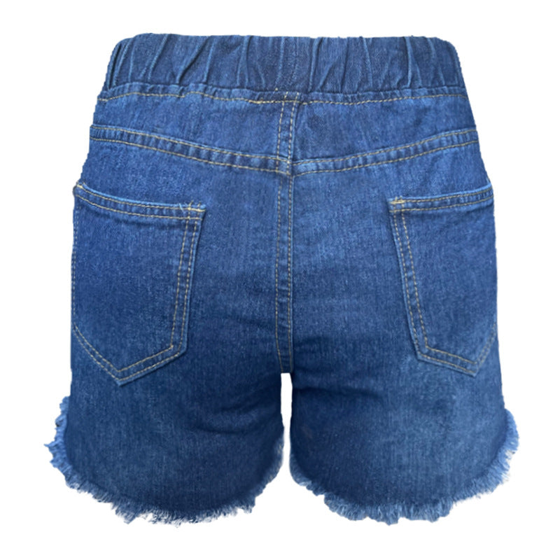 Dame Denim-Shorts med justerbar talje og afslappet frynseafslutning Stilla