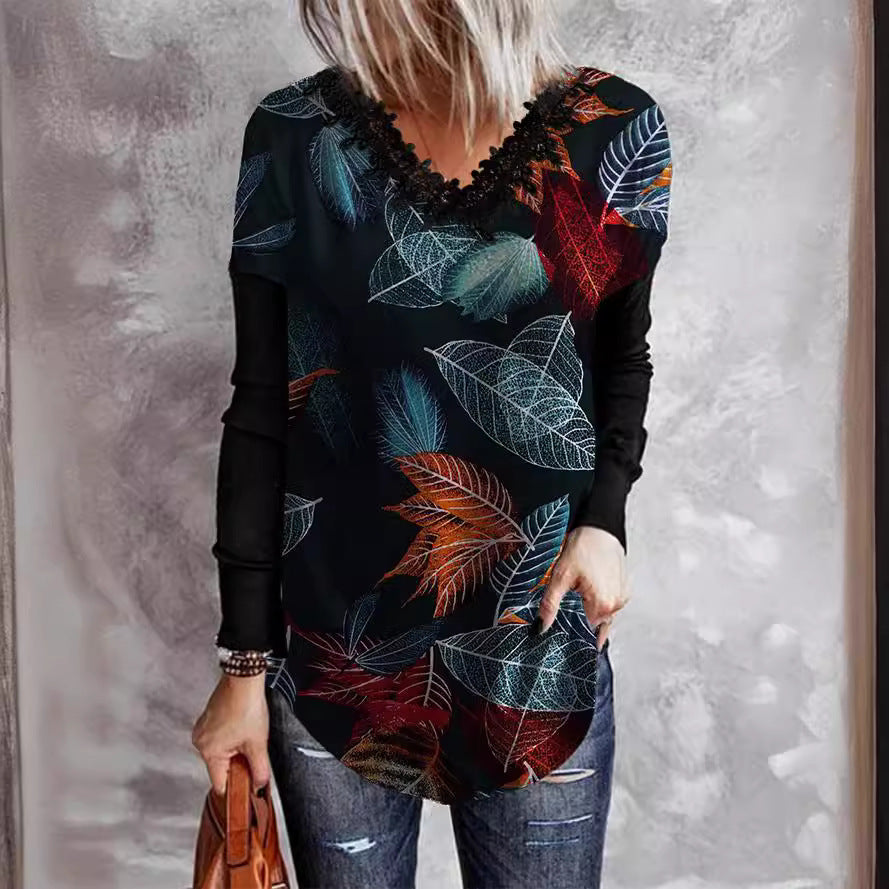 Stilla | Stilet Print V-Hals Blonde Lange Ærme Raglan T-shirt