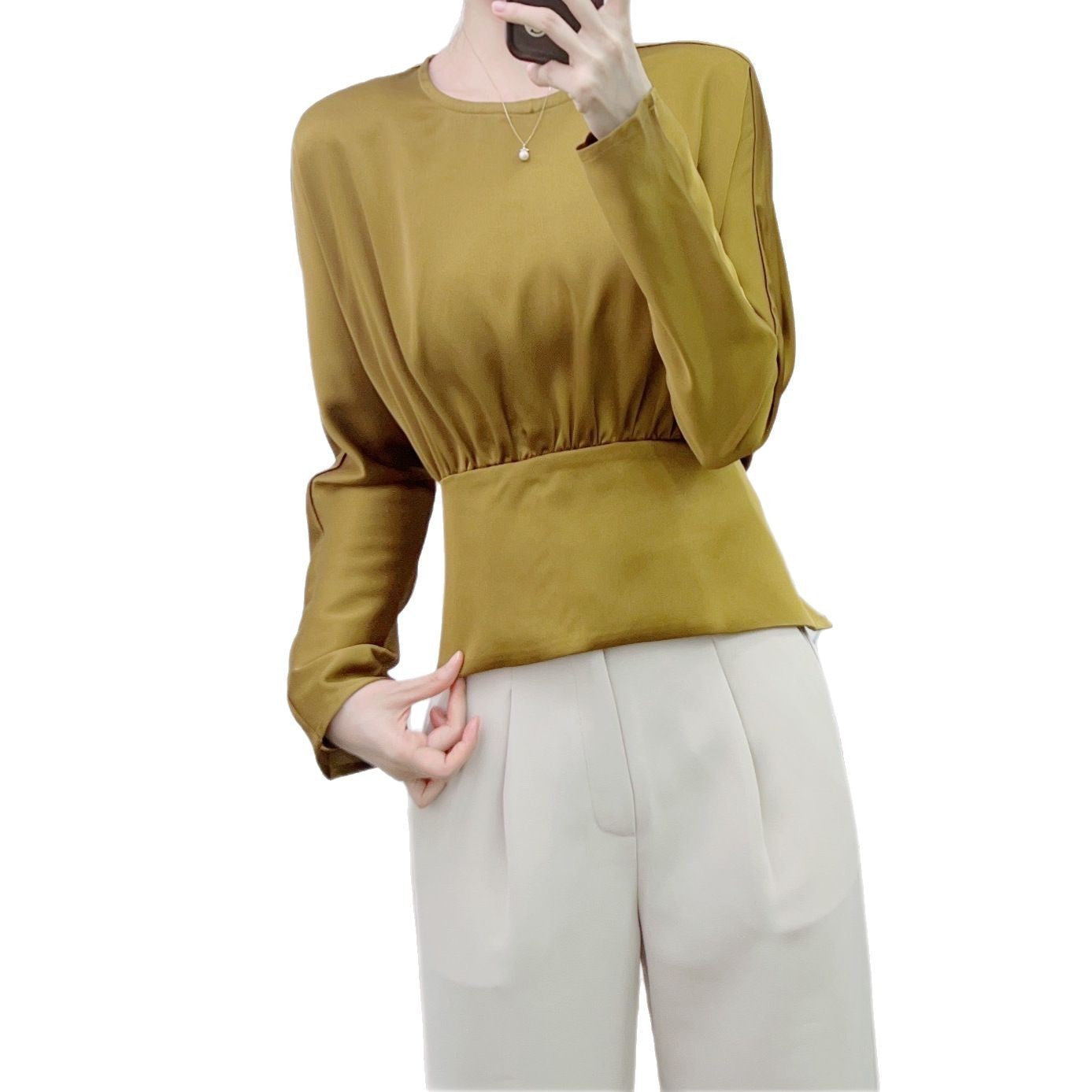 Dame elegant bluse med sløjfebånd og let stof Stilla