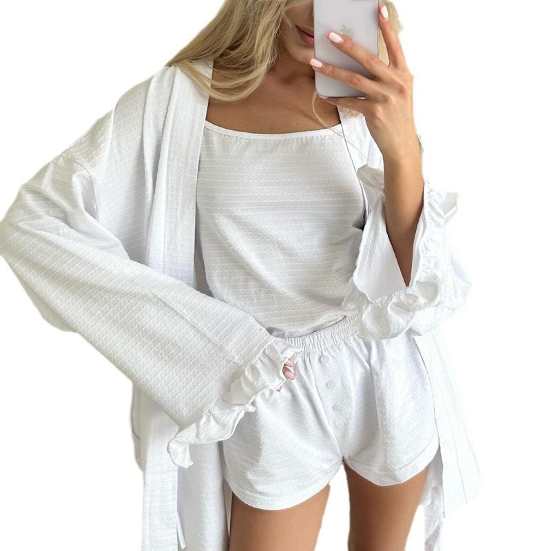 Dame afslappet pyjamasæt med flæseærmer og elastisk talje Stilla