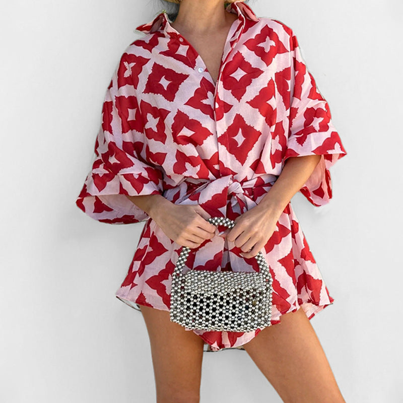 Dame afslappet Kimono-bluse med taljebånd Stilla