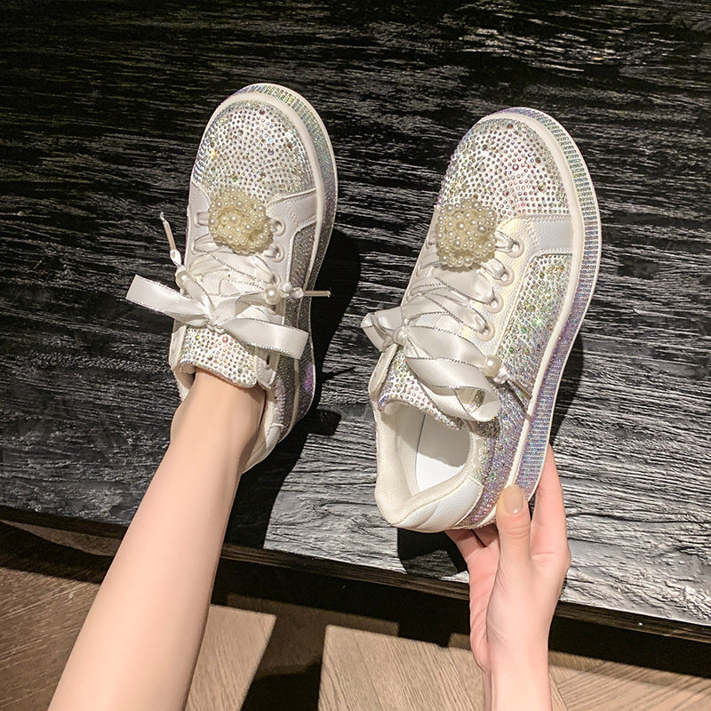 Dame Glitrende Sneakers med Perleapplikation Stilla