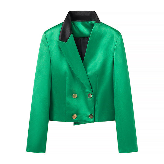 Dame elegant dobbeltknap blazerjakke med skinnende finish Stilla