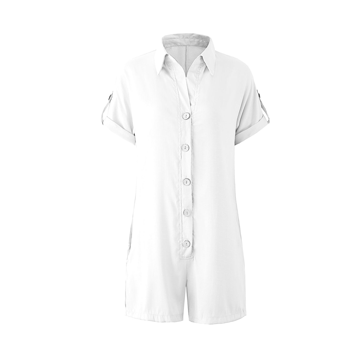 Dame jumpsuit med opbrettede ærmer og knaplukning Stilla