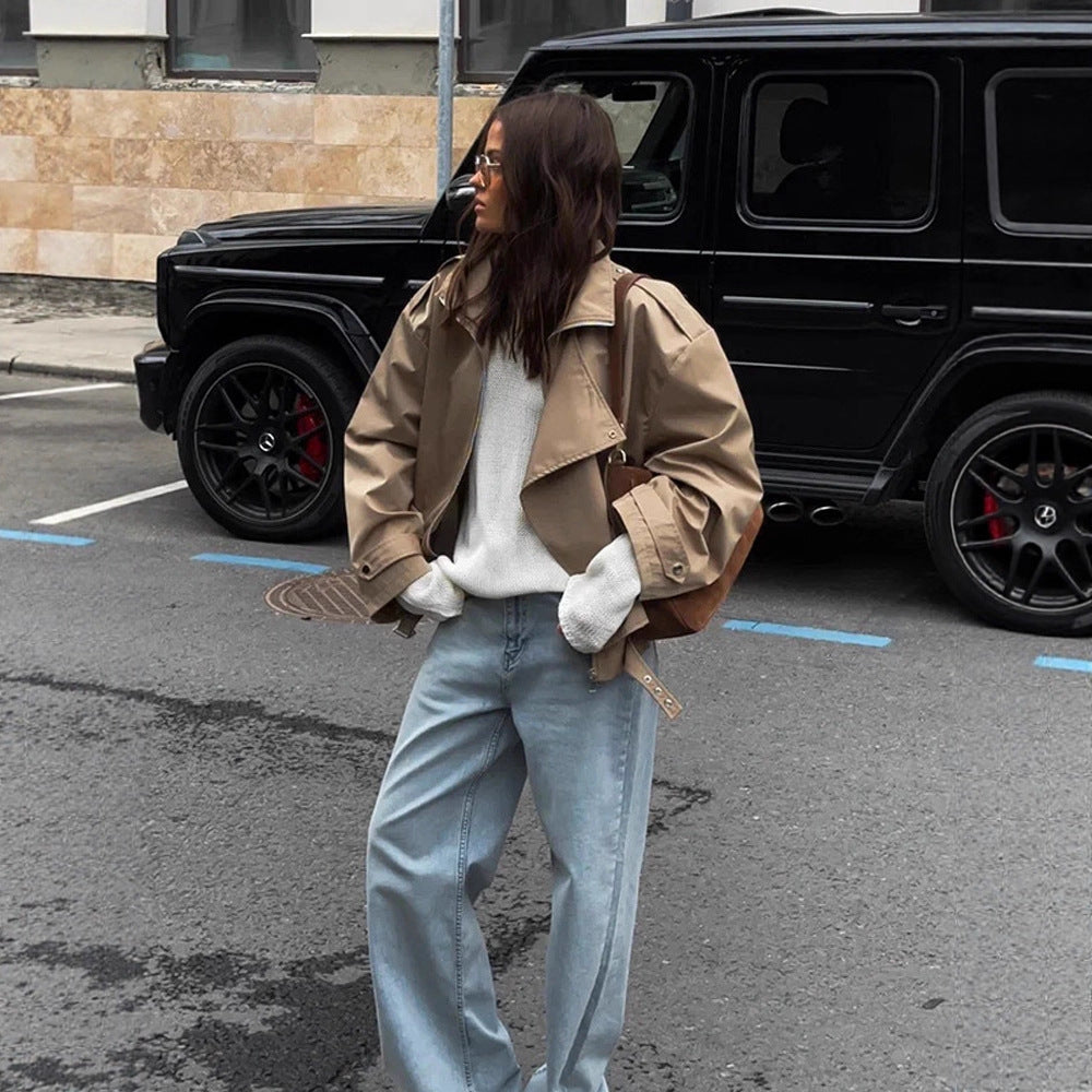 Dame afslappet oversized jakke med stilfuld revers Stilla