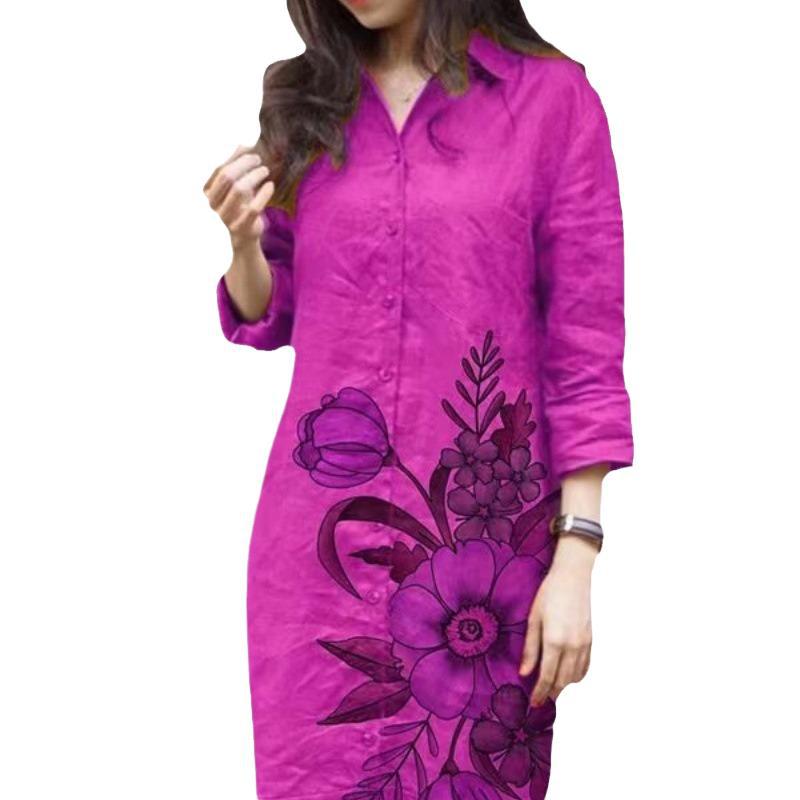 Dame afslappet skjortekjole med blomsterdesign Stilla