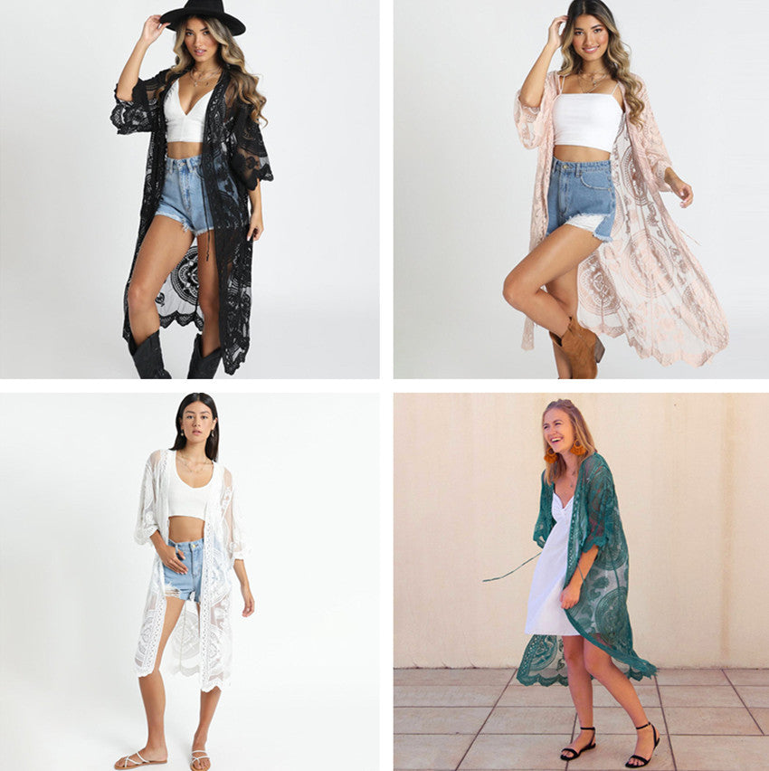 Dame elegant hæklede kimono strandjakke Stilla