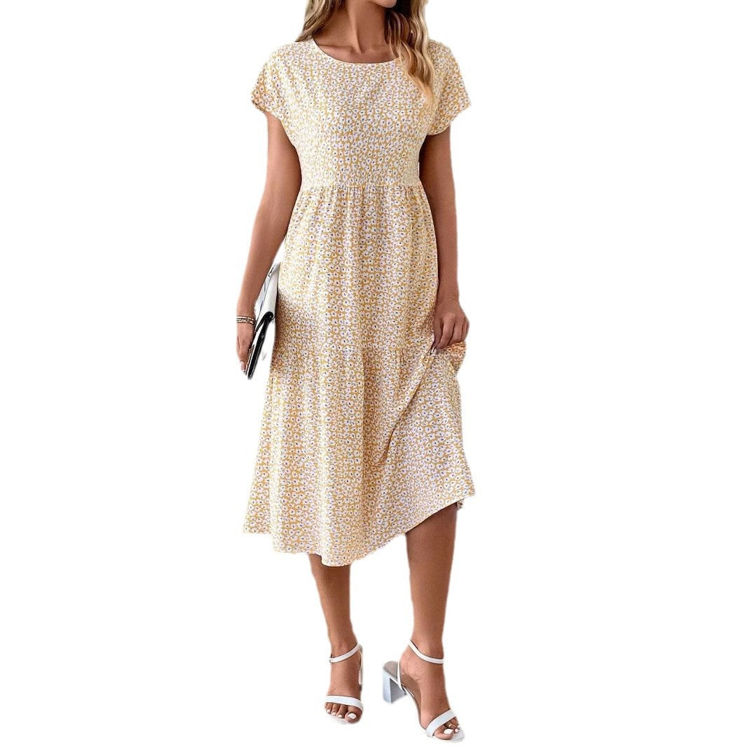 Dame afslappet midikjole med blomsterdesign og flerlagssøm Stilla