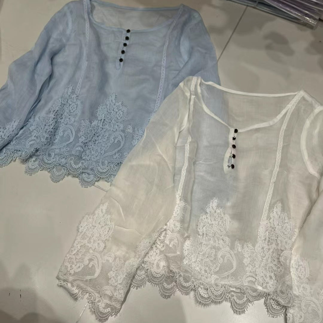 Dame Dekorativ Blonde Bluse Stilla