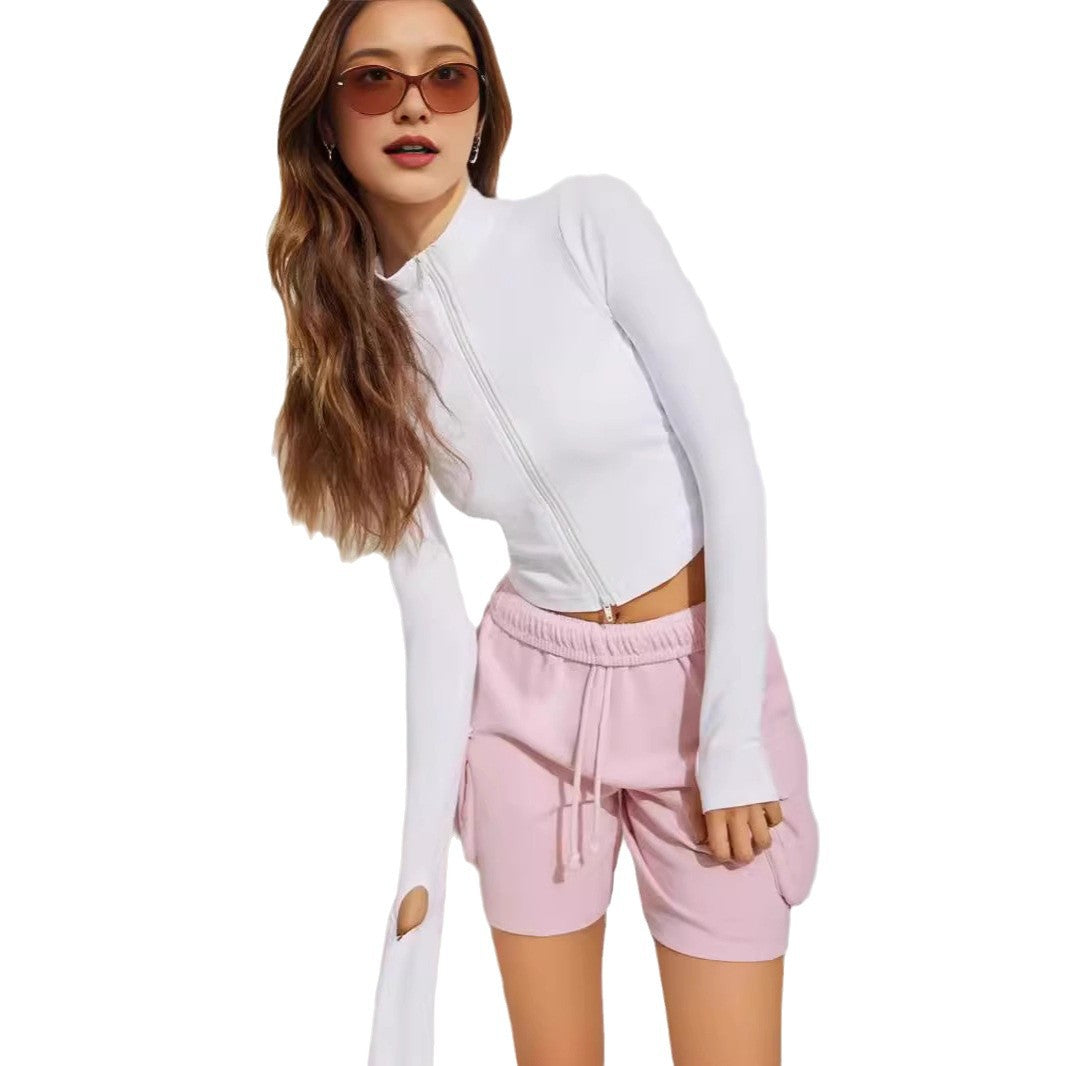 Dame Cropped Zip-langærmet skjorte med høj krave Stilla