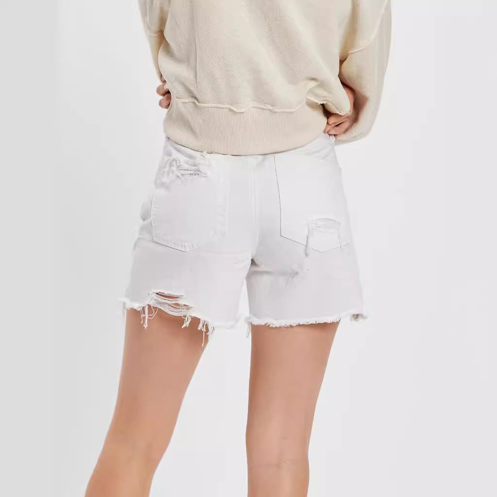 Dame Destroyed Jeans-Shorts i afslappet vintage-stil med frynset detaljer Stilla