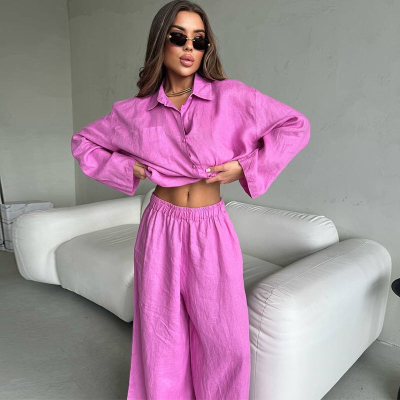 Dame afslappet hør-to-dels sæt med rummelig top og palazzo-bukser Stilla