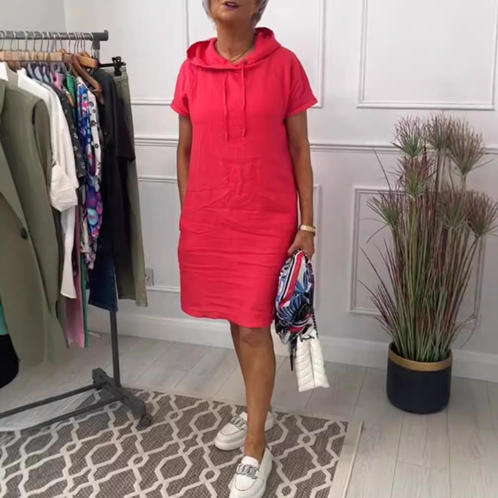 Dame afslappet hoodie kjole i hør med praktiske lommer Stilla