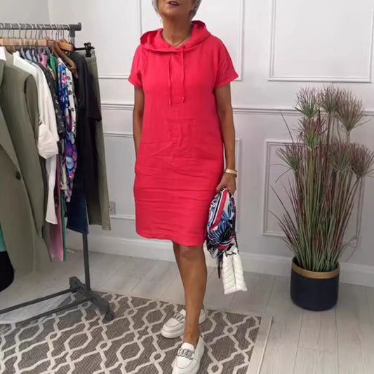 Dame afslappet hoodie kjole i hør med praktiske lommer Stilla