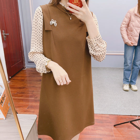 Dame Elegant figursyet kjole med flæsekanter og prikkede ærmer Stilla