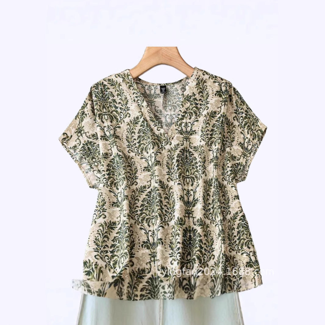 Dame Elegant Blomster Mønster Tunika Top Stilla