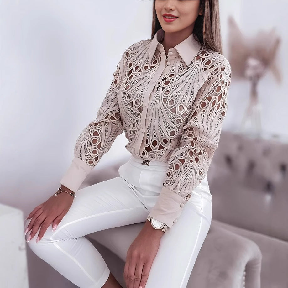 Dame elegant bluse med høj kvalitets spidse detaljer Stilla
