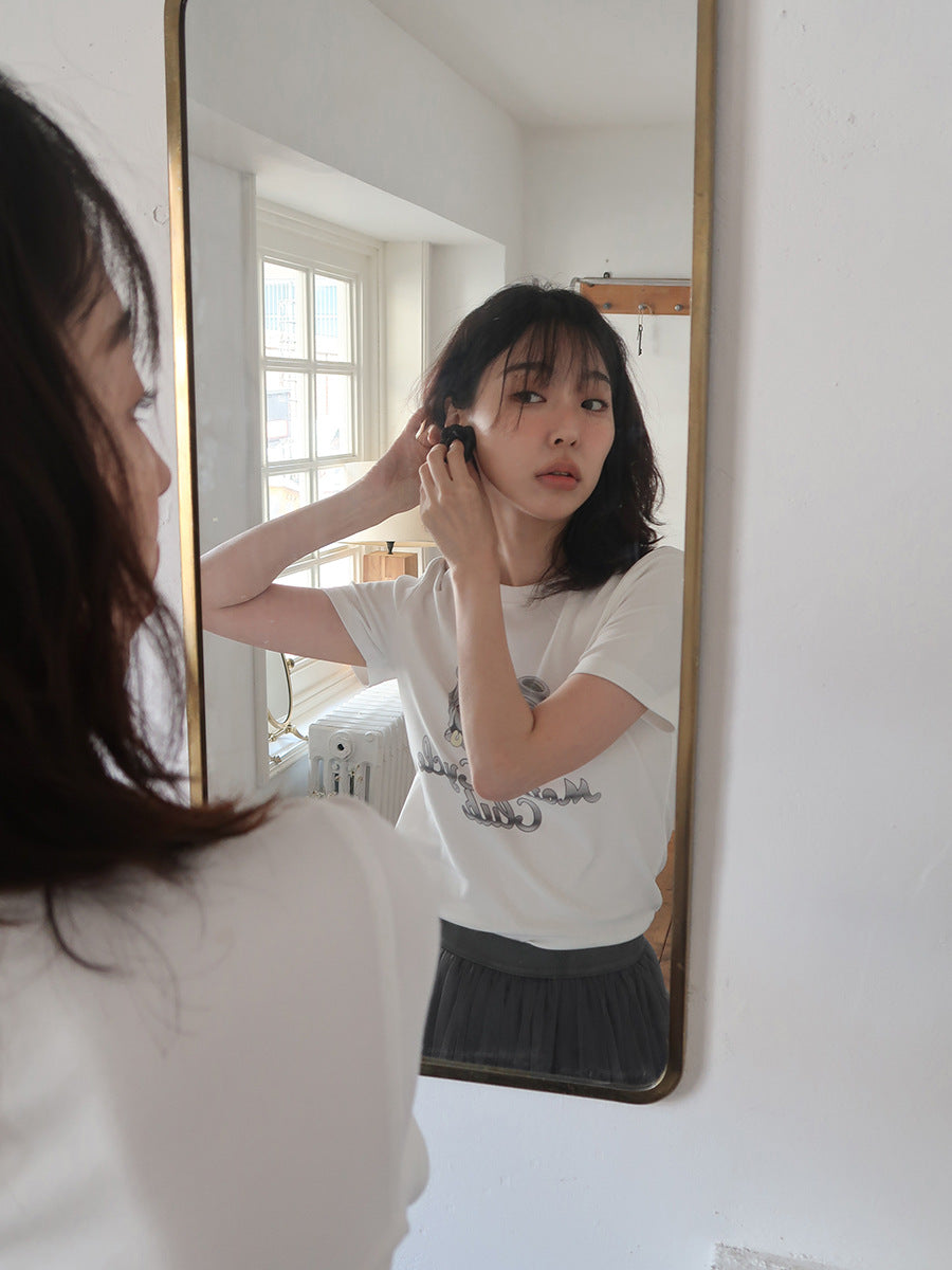 Dame afslappet kort pyjamas lavet af åndbart bomuldsblanding med spids Stilla