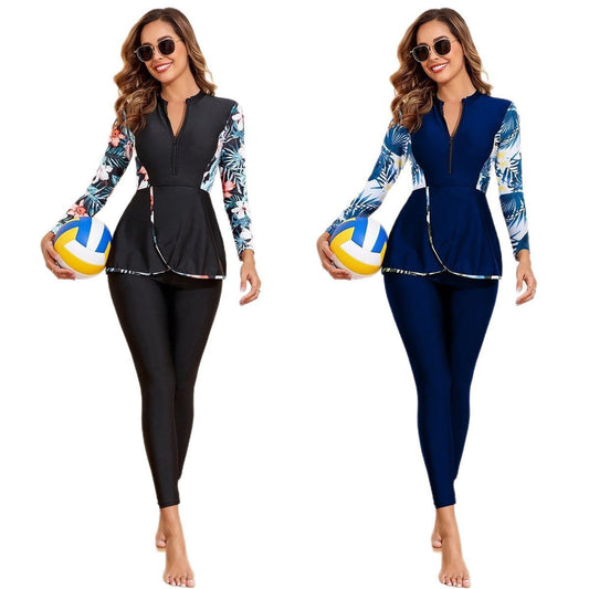 Dame Sporty Sæt med blomstret Longsleeve og komfortable Leggings Stilla
