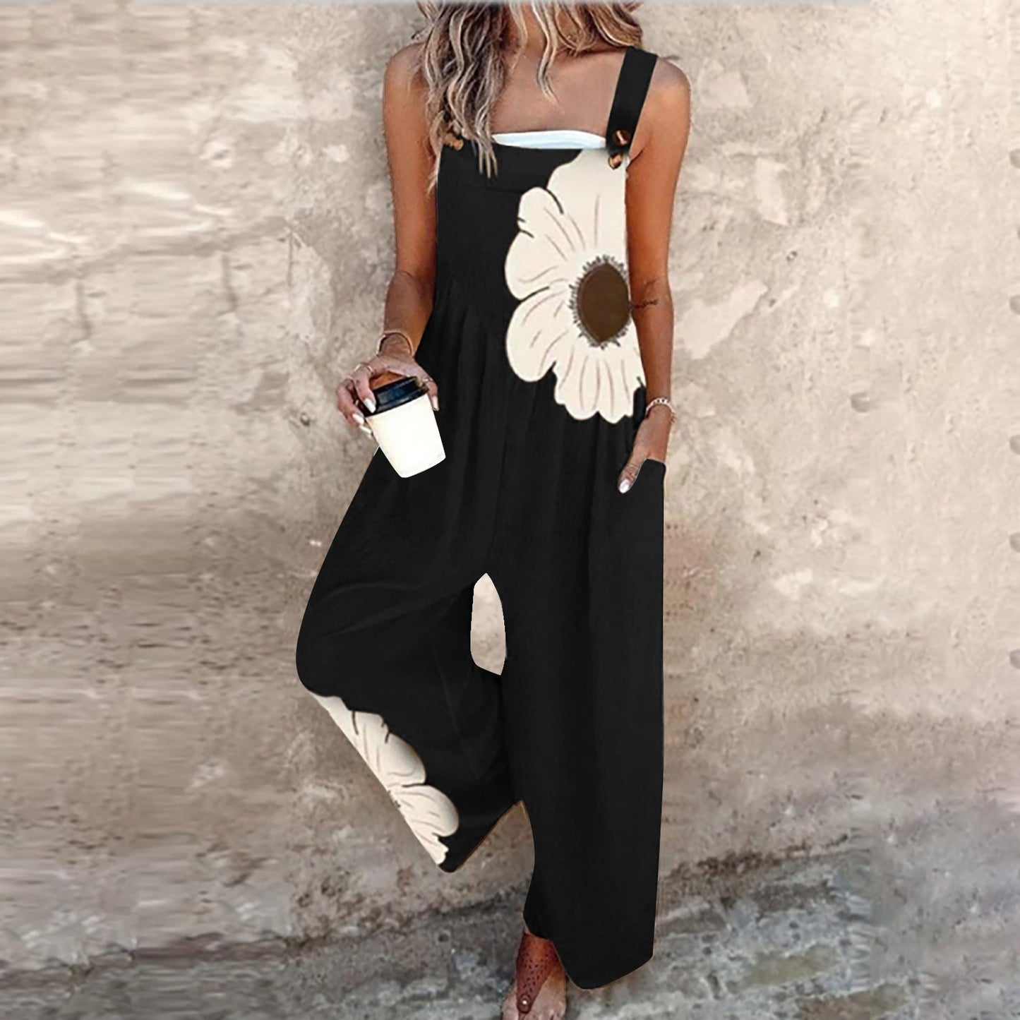Dame afslappet jumpsuit i vintage-stil med florale accenter Stilla