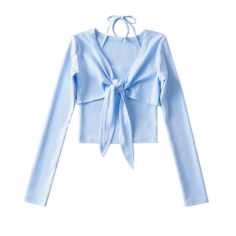 Dame Cropped Langærmet Top med legende knude-design Stilla