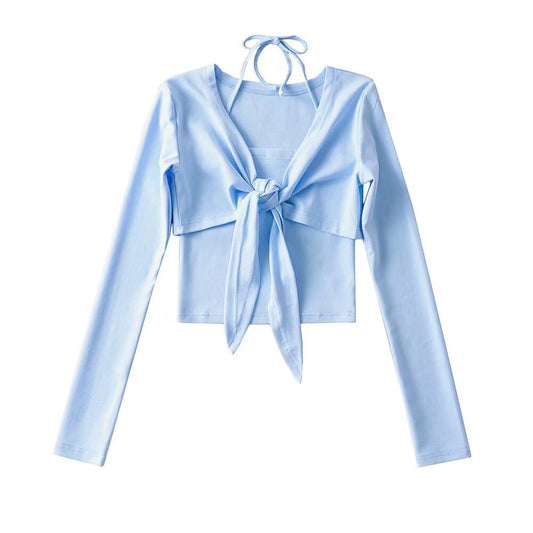 Dame Cropped Langærmet Top med legende knude-design Stilla