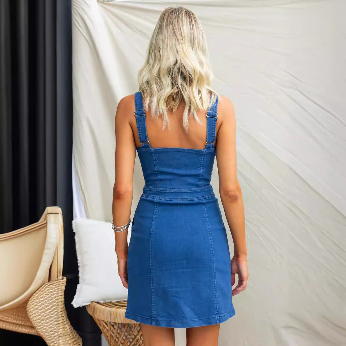 Dame Denim Kjole med Lynlås og Praktiske Lommer Stilla