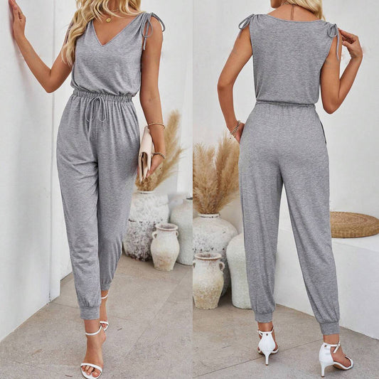 Dame Casual Jersey Jumpsuit med justerbare stropper og elastisk talje Stilla
