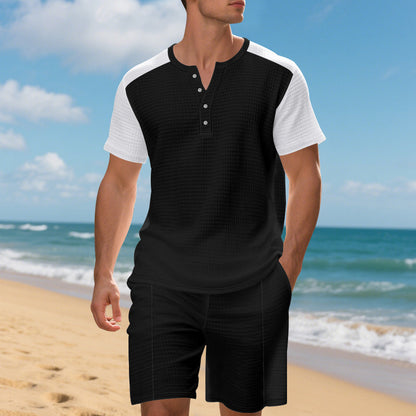 Herren afslappet shorts- og T-shirt-sæt med struktureret overflade Stilla