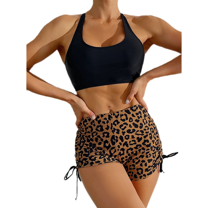 Dame Sporty Badetøj sæt med trendy BH og shorts i leopardmønster Stilla