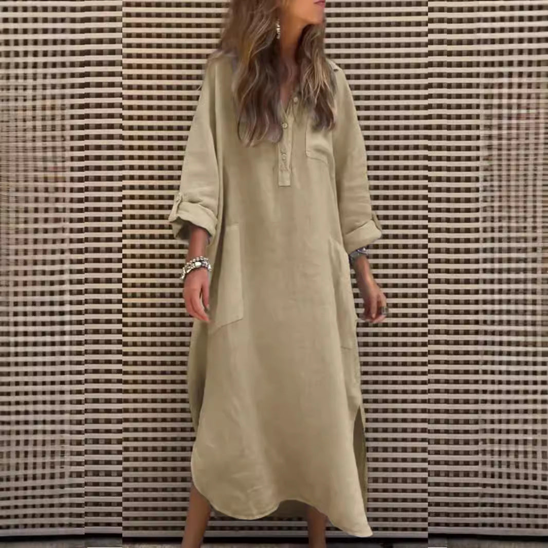 Dame afslappet linnedkjole med praktiske lommer Stilla