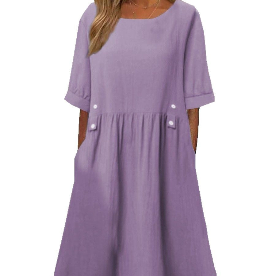 Dame afslappet maxikjole med V-udskæring og praktiske sidelommer Stilla