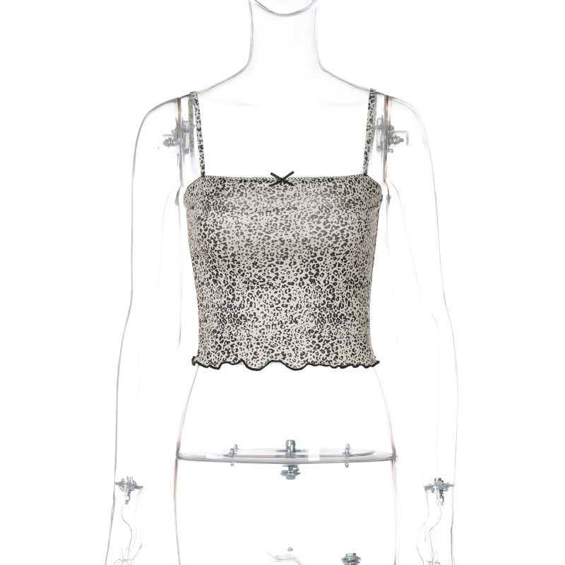 Dame Cropped Top med legende dyreprint og delikate spaghetti-stropper Stilla