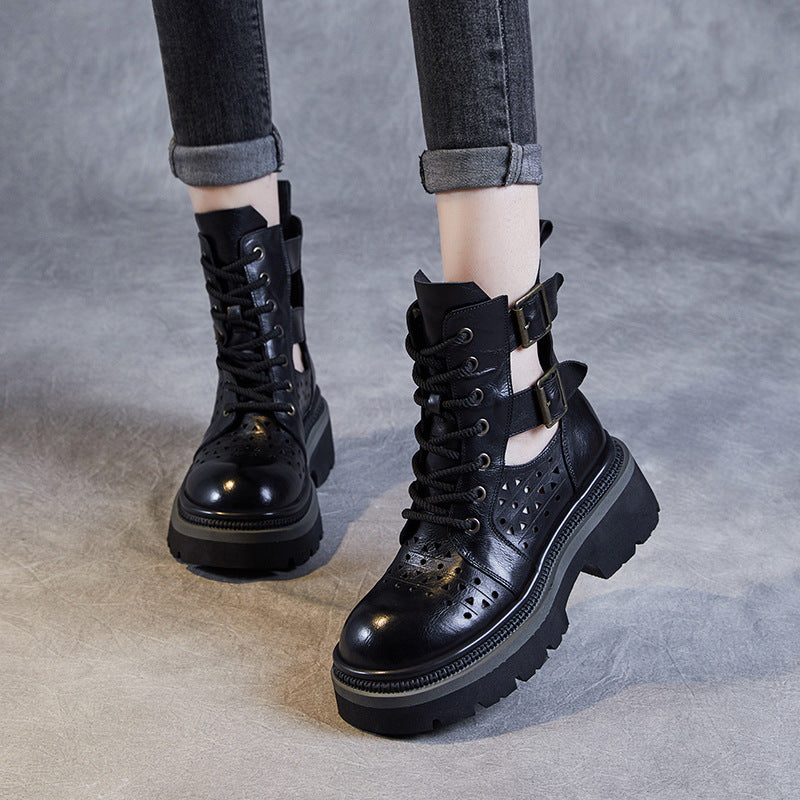 Dame Cut-Out Chunky Onyx Støvler med unikt spænde-detalje Stilla