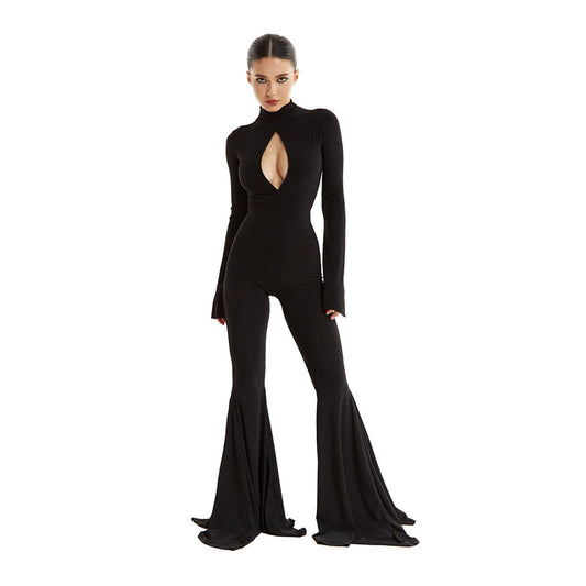 Dame figursyet jumpsuit med flot udskæring og vidde ben Stilla