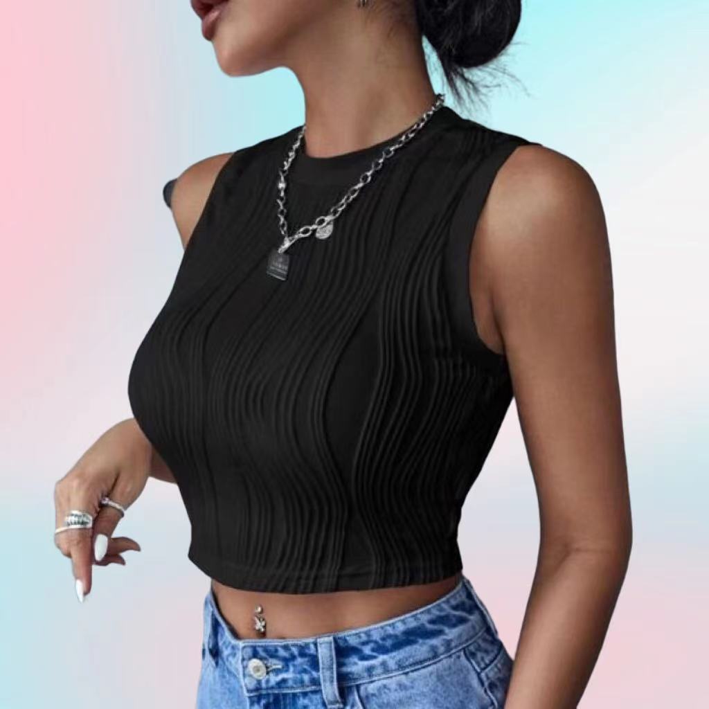 Dame Crop-Top med struktureret bølgemønster og moderne snit Stilla