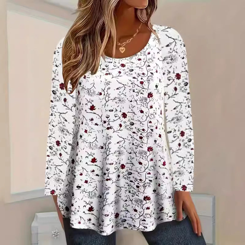 Dame afslappet bluse med blomsterprint og lange ærmer Stilla