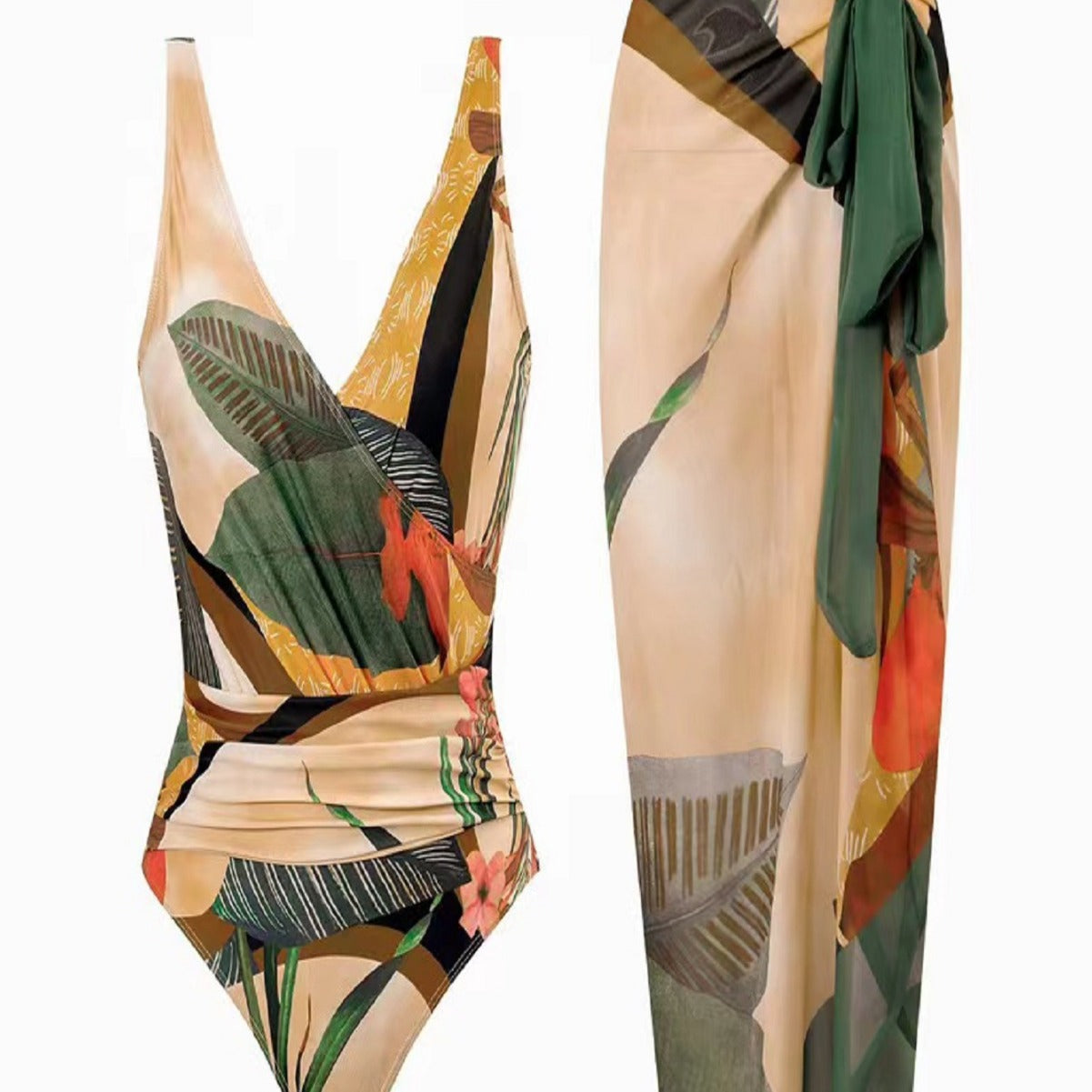 Dame elegant floral trykt svømme sæt med matchende indpakningsskørt Stilla