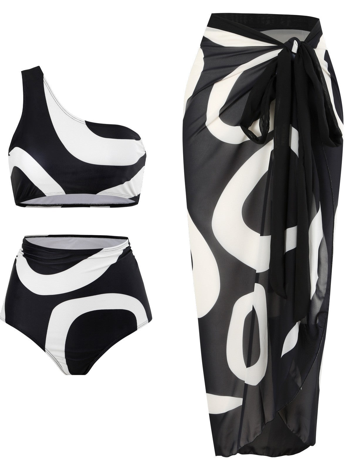Dame trendy bikini-sæt med asymmetrisk top og strålende sarong Stilla