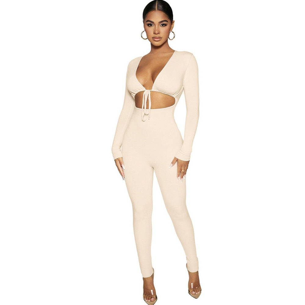 Dame Bodycon Jumpsuit med dyb V-udskæring og cut-out-detaljer Stilla