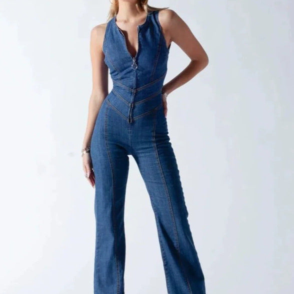 Dame jumpsuit med modisch lynlås og figursyet snit Stilla