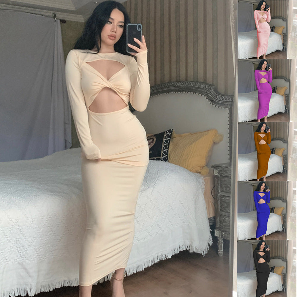 Dame Cut-Out Langærmet Midi Kjole Stilla