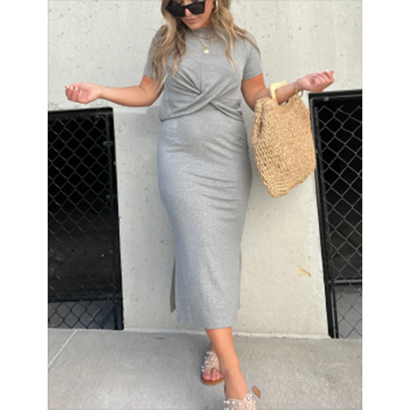 Dame afslappet Maxi-kjole med knude-detalje og kortærmet snit Stilla