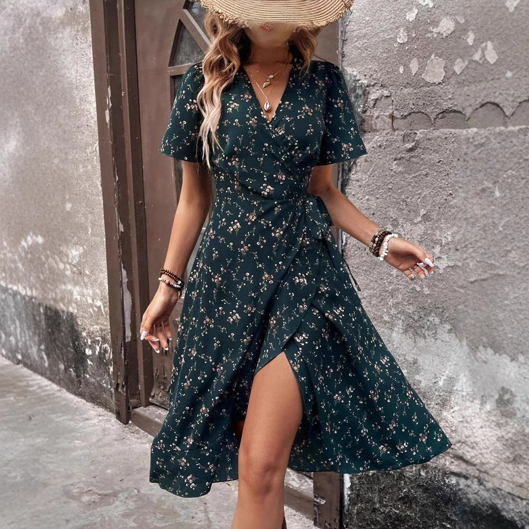 Dame Elegant Floral Wrap Kjole Stilla