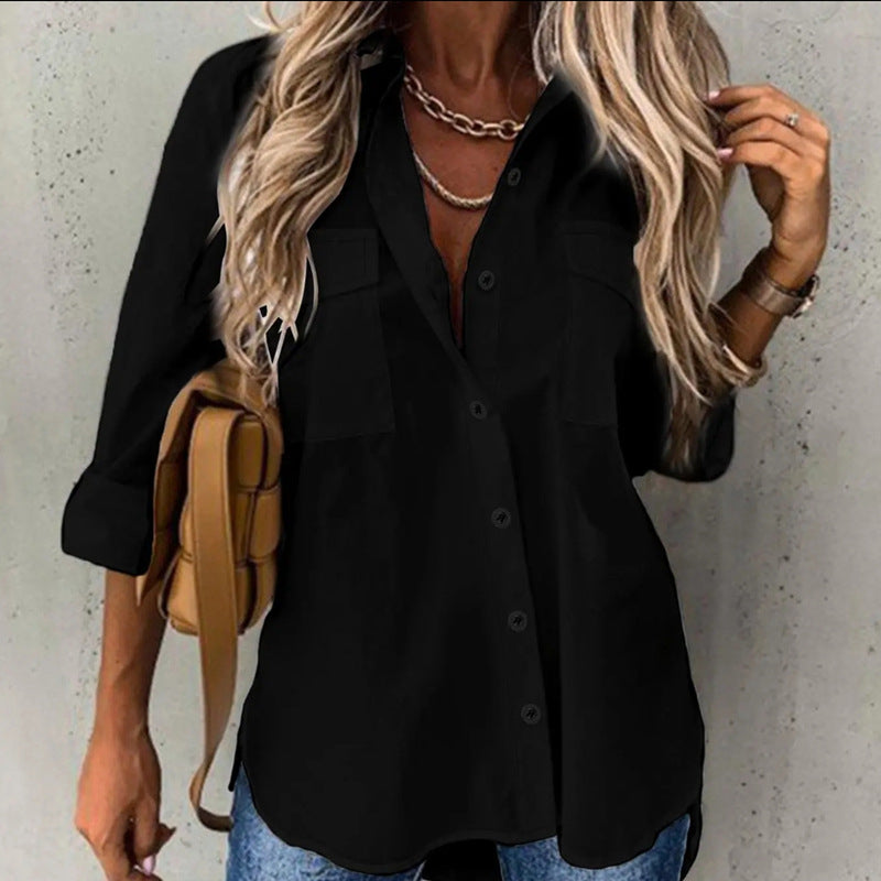 Dame afslappet skjorte med brystlommer og moderne snit Stilla