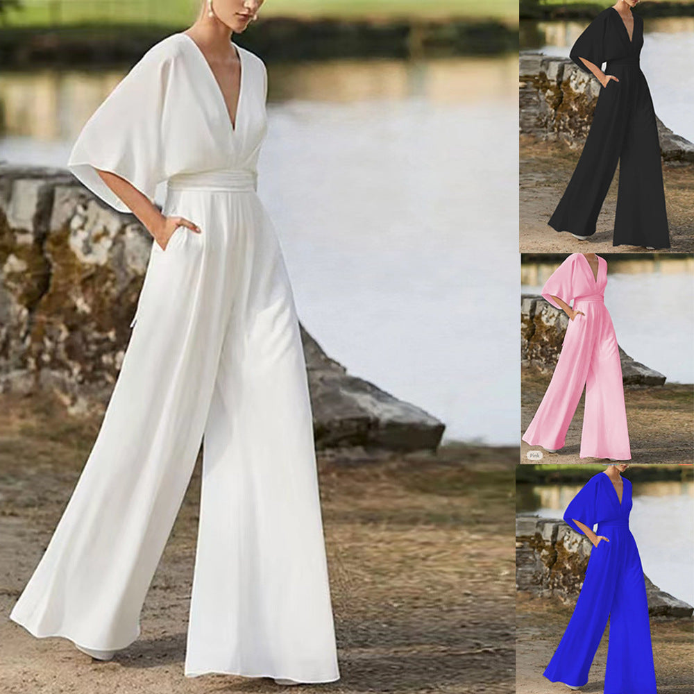 Dame Elegant Jumpsuit med dyb V-udskæring og flydende snit Stilla