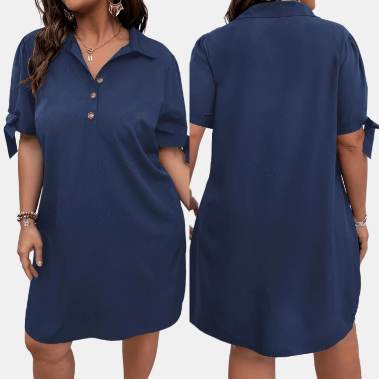 Dame afslappet skjortekjole med korte ærmer og praktiske knapdetaljer Stilla